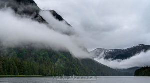 Mist and clouds cover the mountains along Sitka Sound.